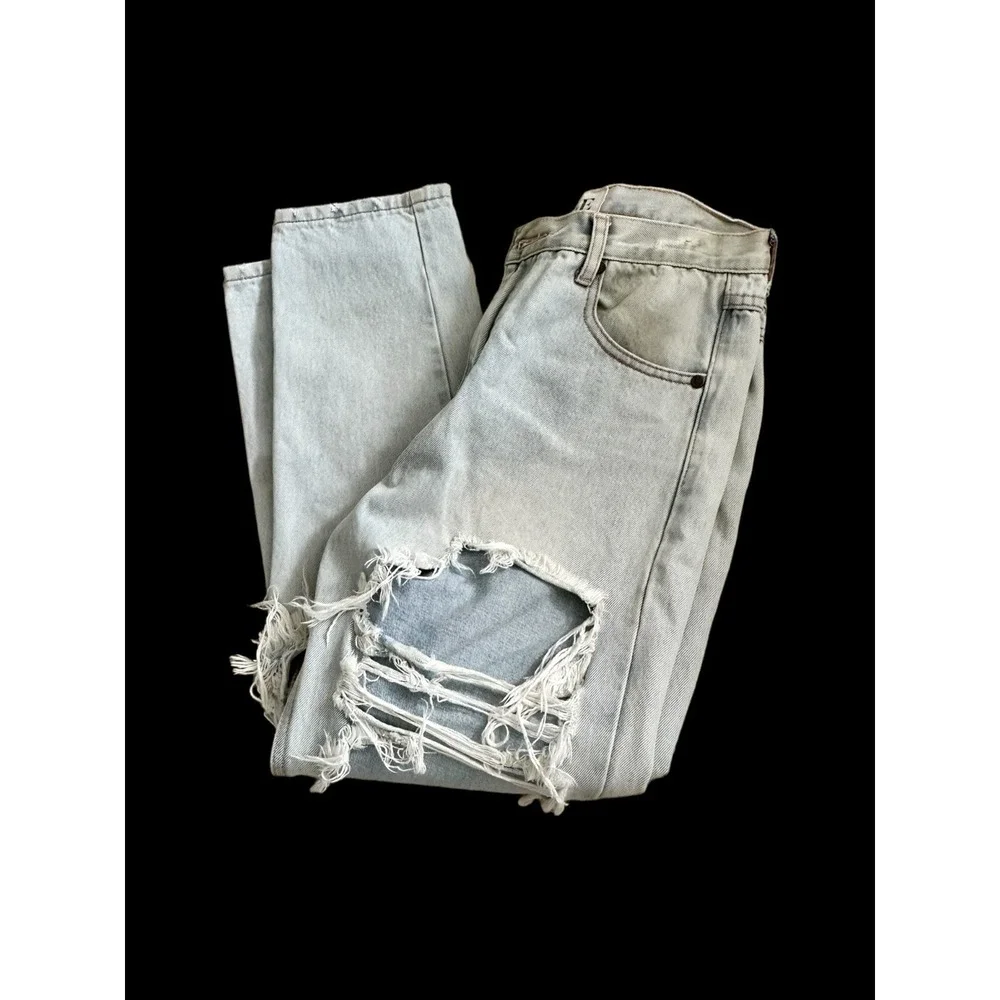 ONE TEASPOON Women's 27 Light Wash Boyfriend Distressed Denim Jeans Aritzia Cali